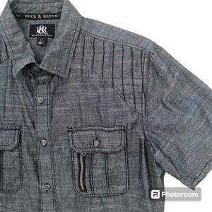 Rock & Republic Mens Short Sleeve Gray Medium